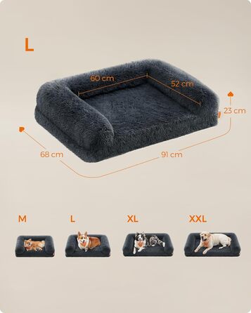 Лежак для собак Feandrea FluffyHug XL, ортопедичний, знімний чохол, для середніх і великих порід, 106×80×23 см, омбре-сірий