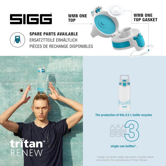 Пляшка для води SIGG Tritan 0,5 л Total Clear ONE MyPlanet Aqua, синя, для газованих напоїв, спортивна, BPA-free, стійка до подряпин, не протікає, підходить для посудомийки