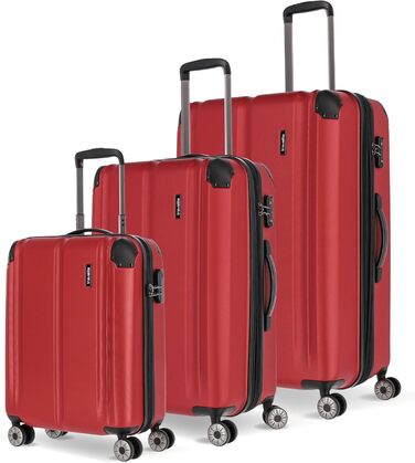 Дорожній валізний чемодан Travelite City 55 см, 40-45 л, жорсткий корпус, 4 колеса, для ручної поклажі, з розширенням і функцією насадки, червоний, захист від подряпин