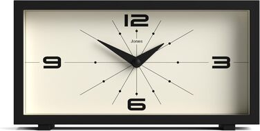 Настільний годинник JONES CLOCKS Odeon чорний, сучасний ретро-дизайн, прямокутний, для полиці, столу, каміну чи тумбочки
