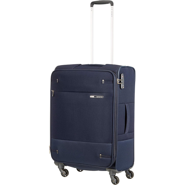 Валіза Samsonite Base Boost Spinner M, розширювана, 66 см, 67,5–73,5 л, чорна/синя, дорожня валіза на 4 колесах
