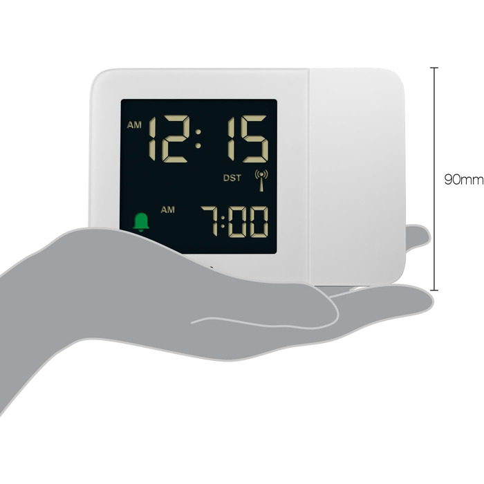 Проекційний радіо-годинник Braun BC15W-DCF з негативним LCD-дисплеєм, DCF, швидке налаштування та звуковий будильник, білий