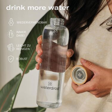 Подарунковий набір waterdrop® до Дня матері – скляна пляшка 1 л з 18 безцукровими флейвор-дропсами, подарунок для жінок, набір для дегустації з пляшкою для води, смаковими дропсами та вітамінами, пляшка для газованої води 600 мл, Black Frosted
