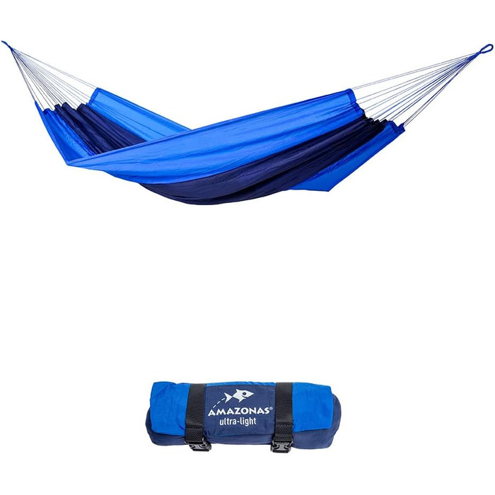 Гамак AMAZONAS Ultra-Light Silk Traveller, нейлон, 220x140 см, до 150 кг, зелений/синій, легкий, компактний