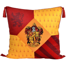 Подушка Elbenwald Harry Potter з китицями у стилі Ґрифіндор, з вишитою емблемою, червоно-жовта, 48x48 см