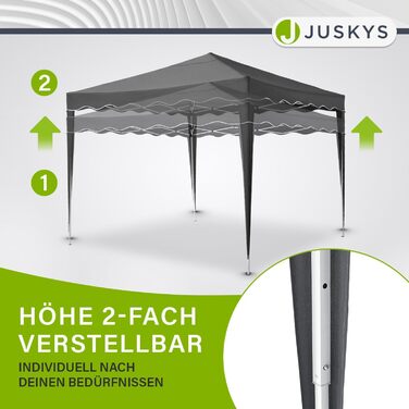 Складаний павільйон Juskys Vivara 3x3 м, регульований, UV50+, водовідштовхувальний, з сумкою, сірої барви — садовий тент для вечірок