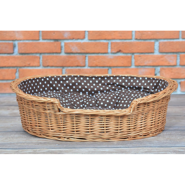 Плетений кошик для собак і котів з подушкою, натуральна лоза, 80x60x26 см, лежак для тварин