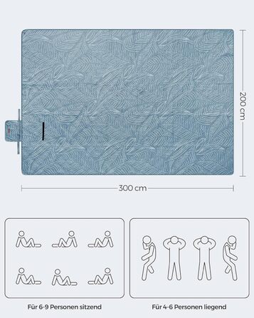Пікнік-ковдра SONGMICS 300x200 см, водонепроникна, з 4 кілочками, складна, для парку, пляжу, саду, машинне прання, колір хакі з тропічним орнаментом