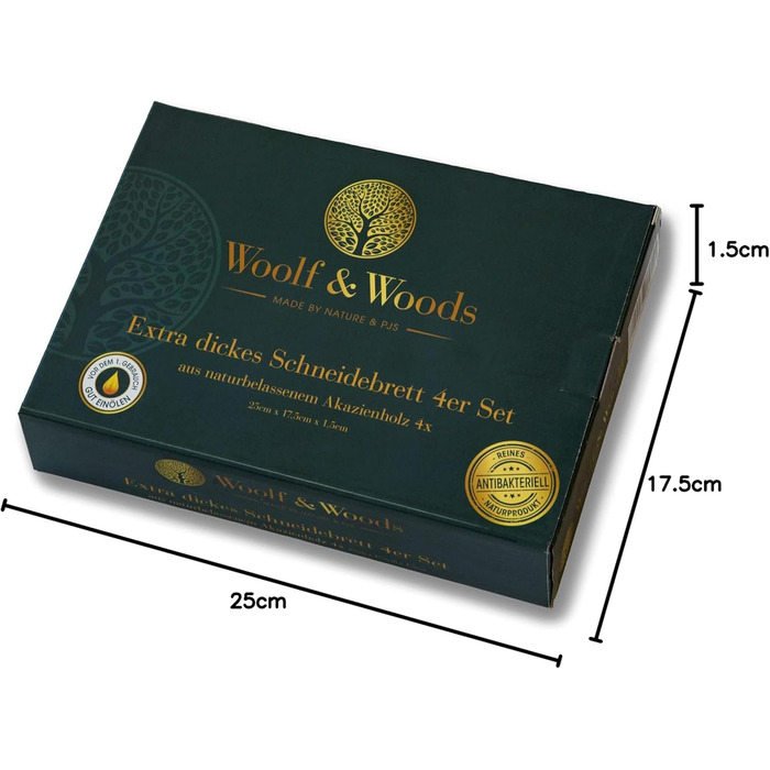 Набір кухонних дошок Woolf & Woods з акації, 4 шт, натуральні, товсті, для нарізки та сервірування