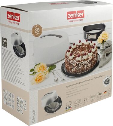 Форма для випікання Zenker DELUXE 28 см з кришкою, кругла, емальований плоский дно, чорна металік, форма для торта та пирога, з ручкою для транспортування