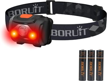Налобний ліхтар BORUIT LED, 2 шт, з червоним світлом, 4 режими, на батарейках AAA, для дітей і дорослих, для кемпінгу, бігу, риболовлі, рожевий