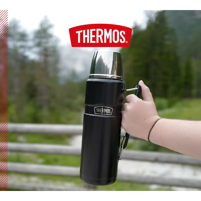 Термос THERMOS STAINLESS KING 1,2 л, чорний, нержавіюча сталь, герметичний, з чашкою і ручкою, 12 годин гарячий, 24 години холодний, для напоїв, BPA-free