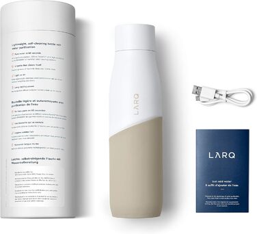 Пляшка для води LARQ Movement PureVis 950 мл з УФ-очисткою, нержавіюча сталь, силіконова накладка, легка, ударостійка, зберігає прохолоду, для спорту, бігу та активного відпочинку, біла/пісочна