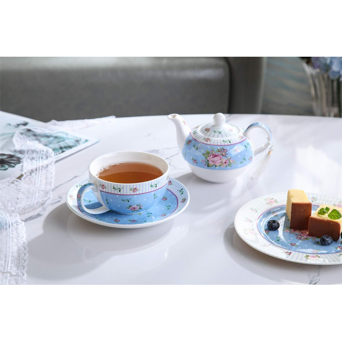 Порцеляновий чайник і чашка London Boutique Vintage Victoria, у подарунковій коробці, кераміка, 15x15 см, синій