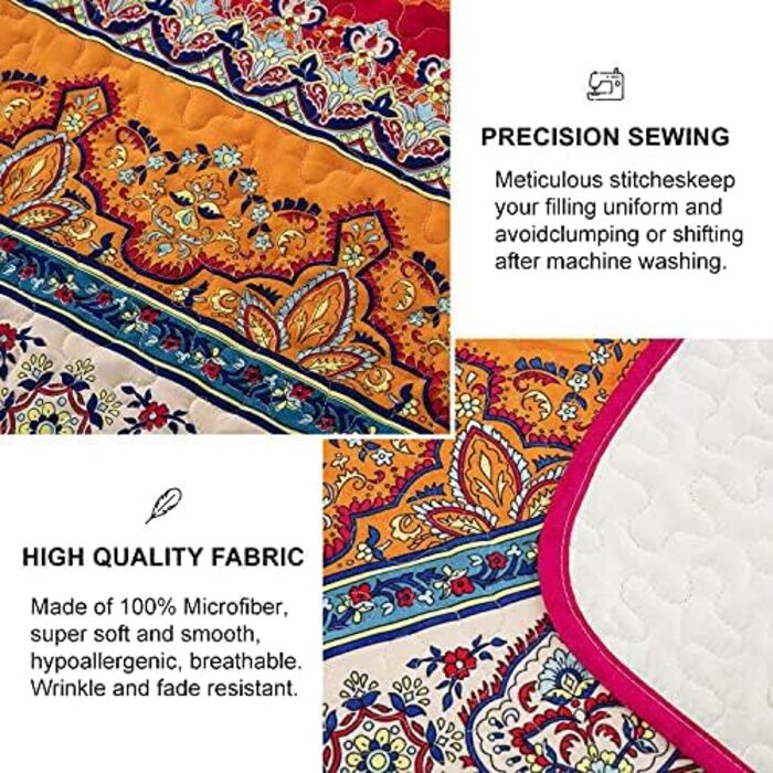 Покривало WONGS BEDDING Boho 220x240 см, мікрофібра, 3 предмети: стьобане покривало на двоспальне ліжко та 2 наволочки 50x70 см, для спальні або дивана (Богемний стиль)