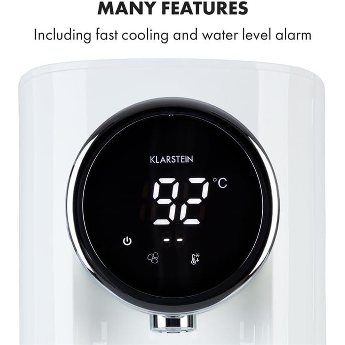 Диспенсер гарячої води Klarstein Hot Spring Plus, 5 л, LCD, 45–95°C, нерж. сталь, захист від перегріву, дитячий замок, білий
