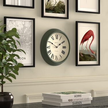 Настінний годинник JONES CLOCKS® Венеціанський, класичний, круглий, 30 см, зелений, римські цифри, традиційний дизайн, для кухні, вітальні чи спальні
