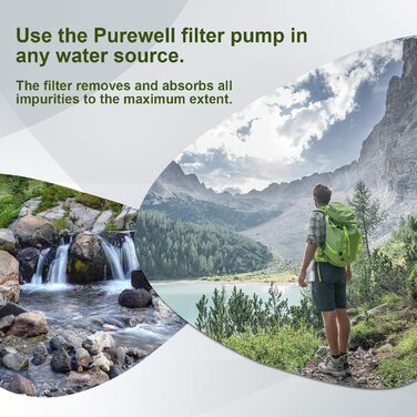 Портативний водяний фільтр Purewell для походів, знімний вугільний картридж 0,01 мікрон, 4 ступені очищення, для кемпінгу, туризму, виживання