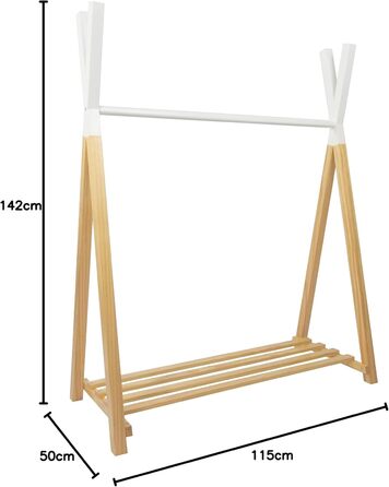 Вішак для одягу Puckdaddy Hugo 60x30x120 см із сосни в стилі вінтаж, білий, з полицею для взуття, для дитячої кімнати