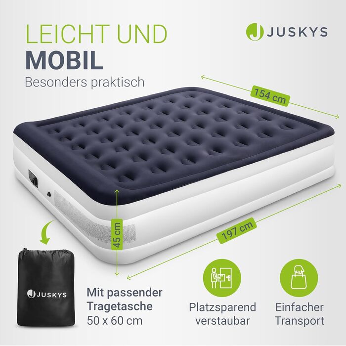 Самонадувний матрац Juskys 150x200 см для двох із вбудованим насосом, водонепроникний, для гостей і кемпінгу