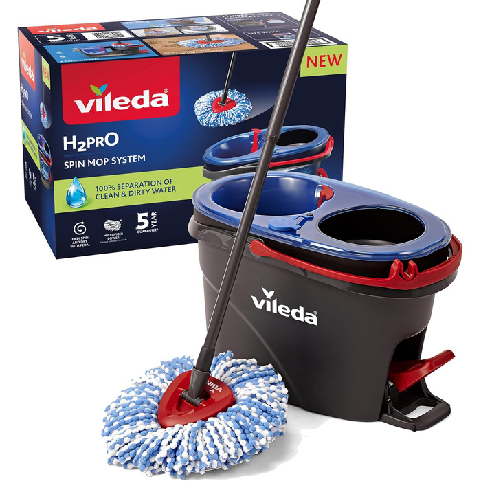 Набір швабра Vileda H2PrO з відром, система подвійних баків, мікрофібра, легке віджимання, розділення чистої та брудної води, ергономічний дизайн