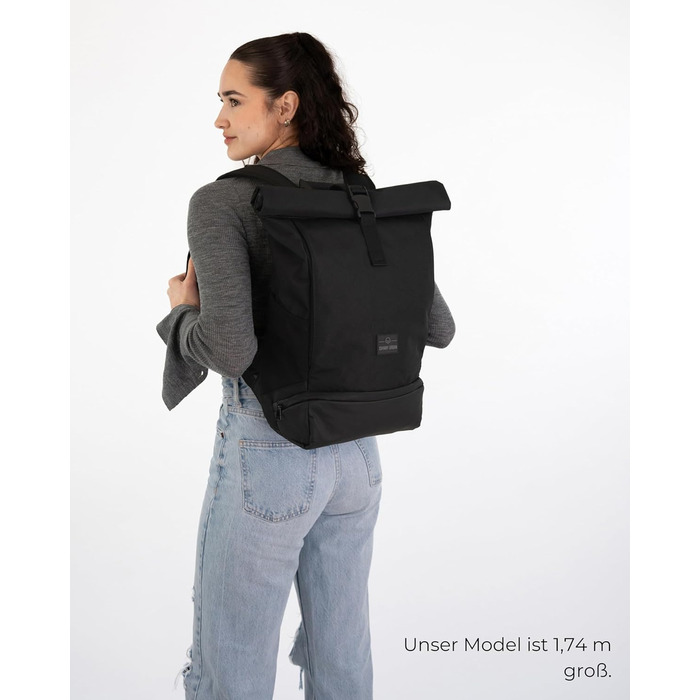 Рюкзак Johnny Urban Allen Medium чорний, водостійкий, 15 л, ролтоп з відділенням для ноутбука, унісекс, для міста, університету та велосипеда, екологічний