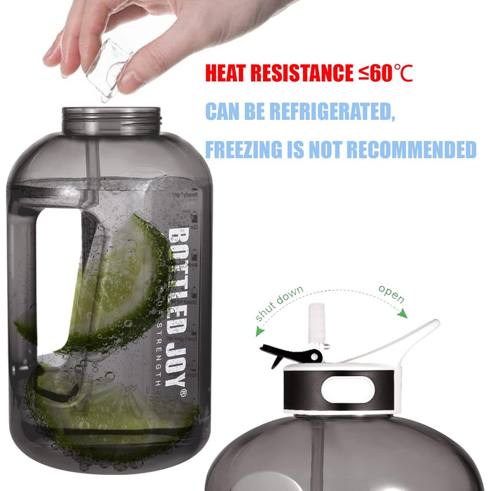 Пляшка для води з трубочкою 2,5 л, BPA-free, герметична, спортивна пластикова пляшка з часовими мітками для фітнесу, офісу, дому, чорна