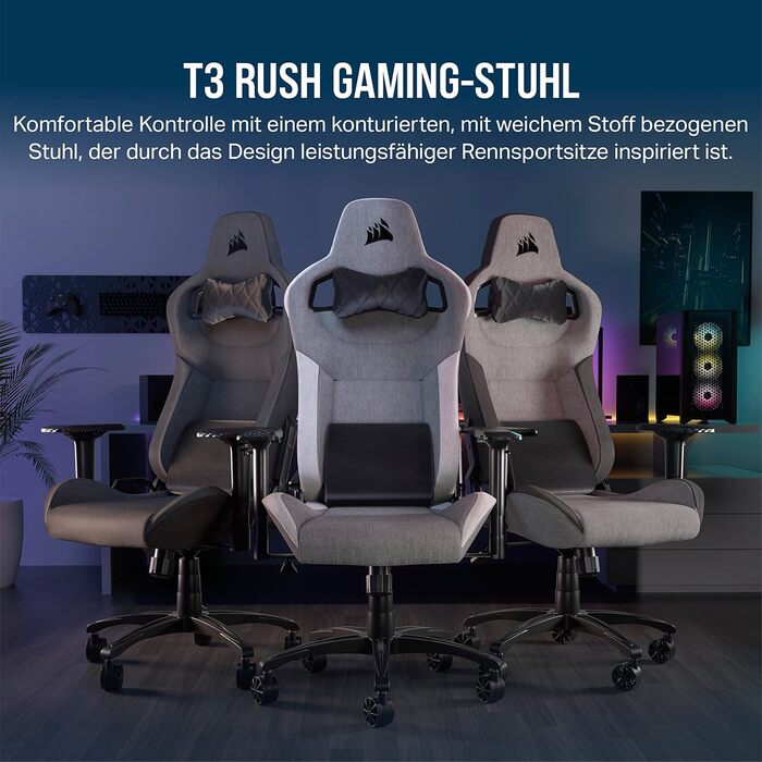 Крісло Corsair T3 RUSH (2023) Ігрове, Тканина, Сірий