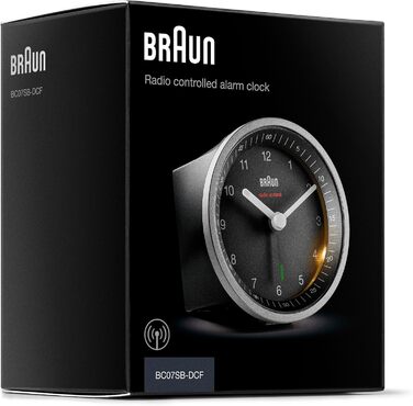 Будильник Braun BC07SB-DCF аналоговий з радіокеруванням, підсвіткою, тихим механізмом, функцією дрімоти, чорний/сріблястий, для центральноєвропейського часу (MEZ/GMT+1)