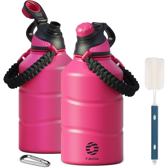 Термос-бутилка Fjbottle 1900 мл з нержавіючої сталі з магнітною кришкою, подвійними стінками, без BPA, підходить для газованої води, спортивна пляшка для фітнесу, університету, кемпінгу, на відкритому повітрі (магентовий колір)
