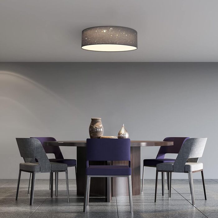 Navaris LED стельова лампа 22W, димована, зіркове небо, зміна колірної температури, з пультом, для вітальні, спальні, дитячої, діаметр 32 см, світло-сіра