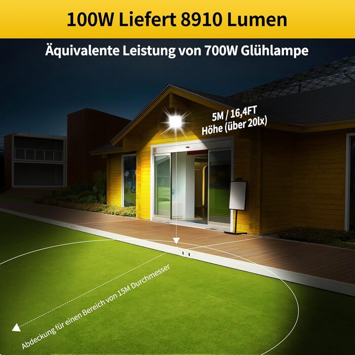 Комплект з 2 LED прожекторів 100Вт, 8910Лм, 6500К, IP66, для вуличного освітлення, водонепроникний, з вилкою, для безпеки, двір, сад