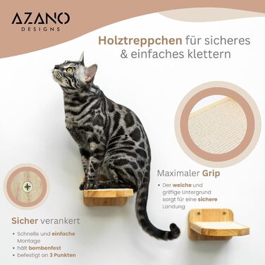Стіна для лазіння для котів AZANO, XL котяча гамака, міцна дерев'яна конструкція, котяча драбинка та ліжко для стіни, 3-в-1 набір