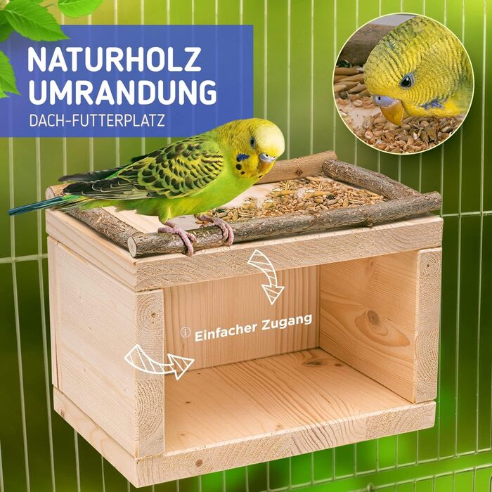 Дерев'яний будиночок для птахів Vogelgaleria® – спальне місце та укриття для хвилястих папуг, неразлучників, корелл, аксесуар для клітки та вольєра