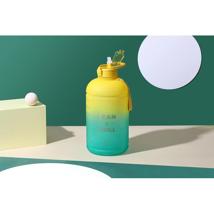 Пляшка для води H2O Capsule INSPO з часовою міткою і трубочкою, мотиваційна, герметична, харчовий пластик, з ручкою та ремінцем, колір Свіжа Авокадо, об’єм 1 галон