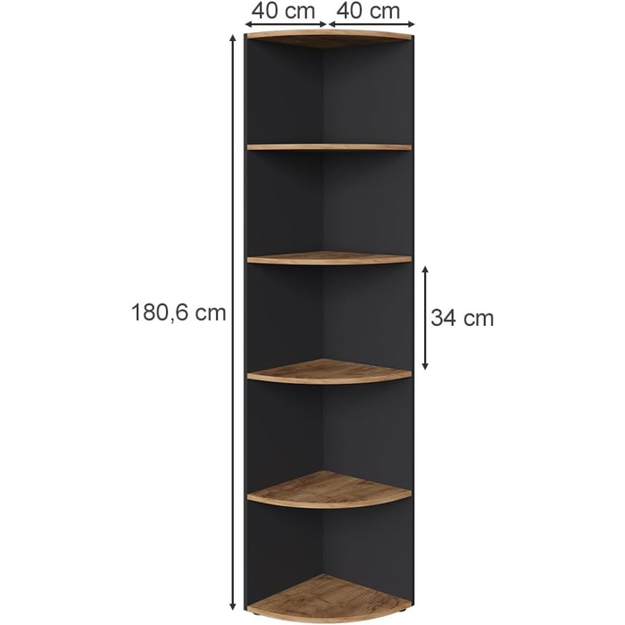 Кутова полиця Vicco Ecki, книжкова, біла/дуб золотий, 30x60 см (антрацит/дуб золотий, 180x40 см)