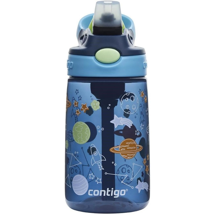 Дитяча пляшка для води Contigo Easy Clean Autospout із трубочкою, 420 мл, синя, пластикова, без BPA, 100% герметична, легке очищення, для школи, садка та спорту