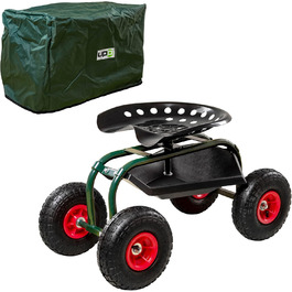 Садовий табурет UPP Rollsitz Outdoor Deluxe зі сталевою рамою, широкими гумовими колесами, регульованою висотою сидіння, відсіком для інструментів, чохлом, макс. навантаження 150 кг, зелений
