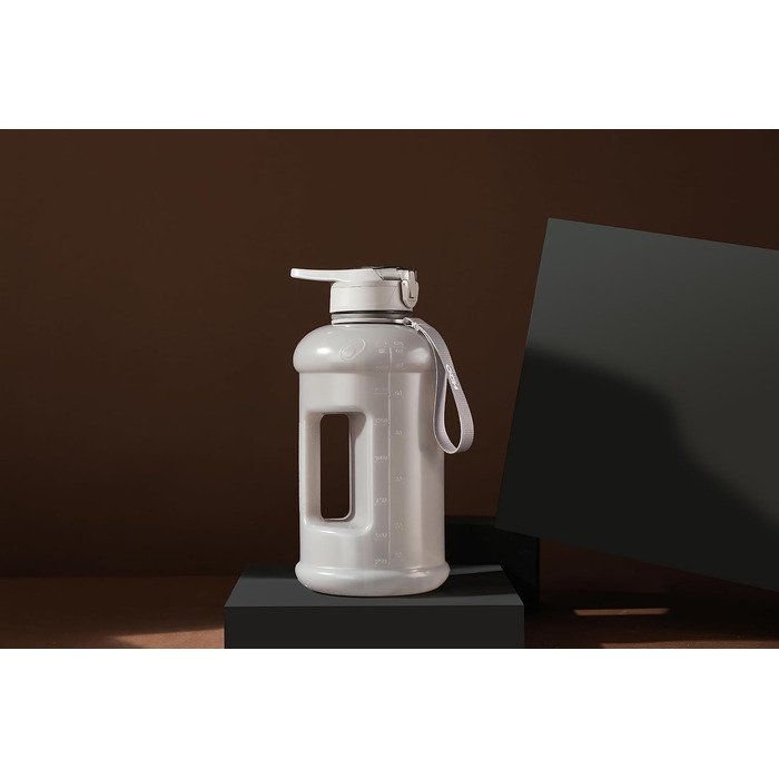 Пляшка для води H2O Capsule INSPO 2,5 л з мітками часу, соломинкою, ручкою та ремінцем, харчовий пластик, не протікає, мотиваційна, сіро-бежева