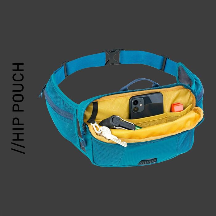 Поясна сумка EVOC HIP Pouch 1 л для велосипедних турів, Slate, з AIR PAD системою, двома кишенями на поясі та двома додатковими відділеннями