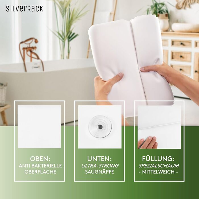 Подушка для ванни SilverRack середньої м'якості, біла 4D, з присосками, ергономічна для шиї, аксесуар для ванни