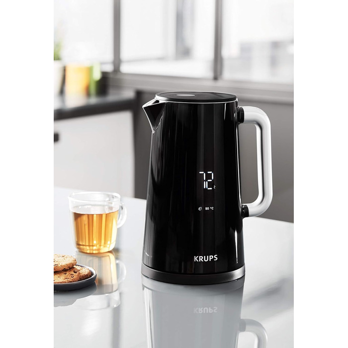 Електрочайник Krups Smart'n Light, 1,7 л, 5 температур, нержавіюча сталь, подвійна стінка, чорний