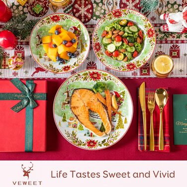 Набір різдвяного посуду VEWEET XMAS, 18 предметів, порцеляна, для 6 персон — тарілки з малюнком Санти та оленів