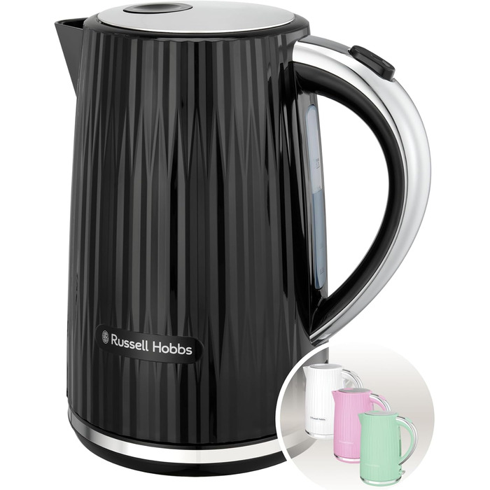 Електрочайник Russell Hobbs Eden 1,7 л, 2400 Вт, білий з нержавіючою вставкою, знімний фільтр від накипу, відкривання кришки кнопкою, індикатор рівня води, підсвічування, BPA-free, модель 27360-70