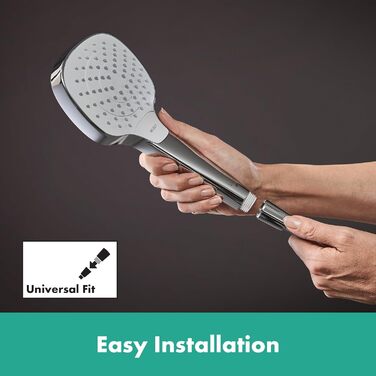 Душова лійка hansgrohe Croma Select E, 9 л/хв, 3 режими, квадратна 110x110 мм, антивапняна, біло-хром, економна (EcoSmart)