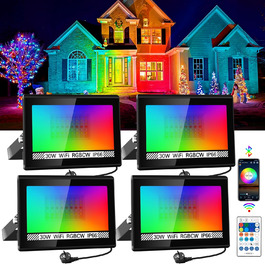 LED прожектор для вулиці 100W RGB з пультом і Bluetooth APP, IP66, водонепроникний, набір 2 шт., кольорове підсвічування для саду та двору