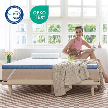 Топер з піни Memory Foam Amazon Basics з ременями, 140x200 см, 5 см, білий