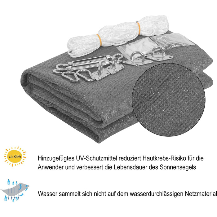 Сонцезахисний тент WOLTU 5x7 м, прямокутний, HDPE, 85% UV захист, водопроникний, дихаючий