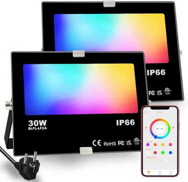 Світлодіодний RGB прожектор для вулиці, 30 Вт, IP66, Bluetooth, таймер, зміна кольору, DIY-режим
