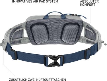 Поясна сумка EVOC HIP Pouch 1 для велопрогулянок, 1 л, з системою вентиляції AIR PAD, додатковими кишенями та регульованим поясом
